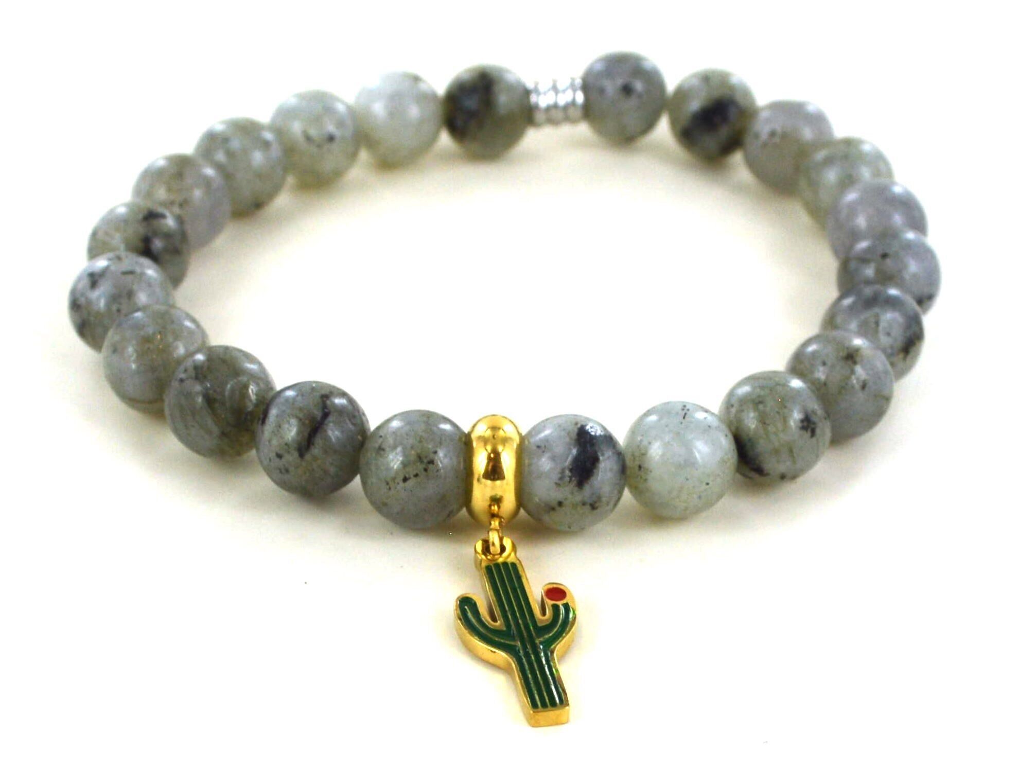 Bracciale labradorite e cactus in acciaio inossidabile