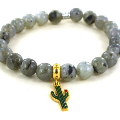 Labradorite and cactus bracelet in stainless steel