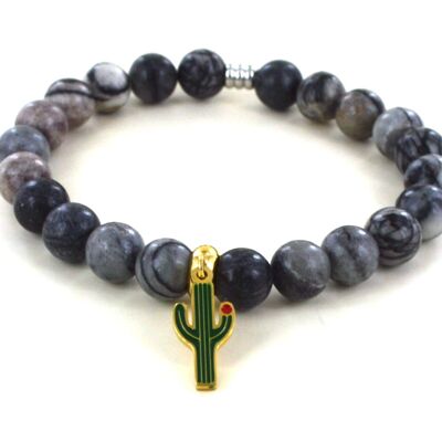 Netstone and cactus bracelet in stainless steel