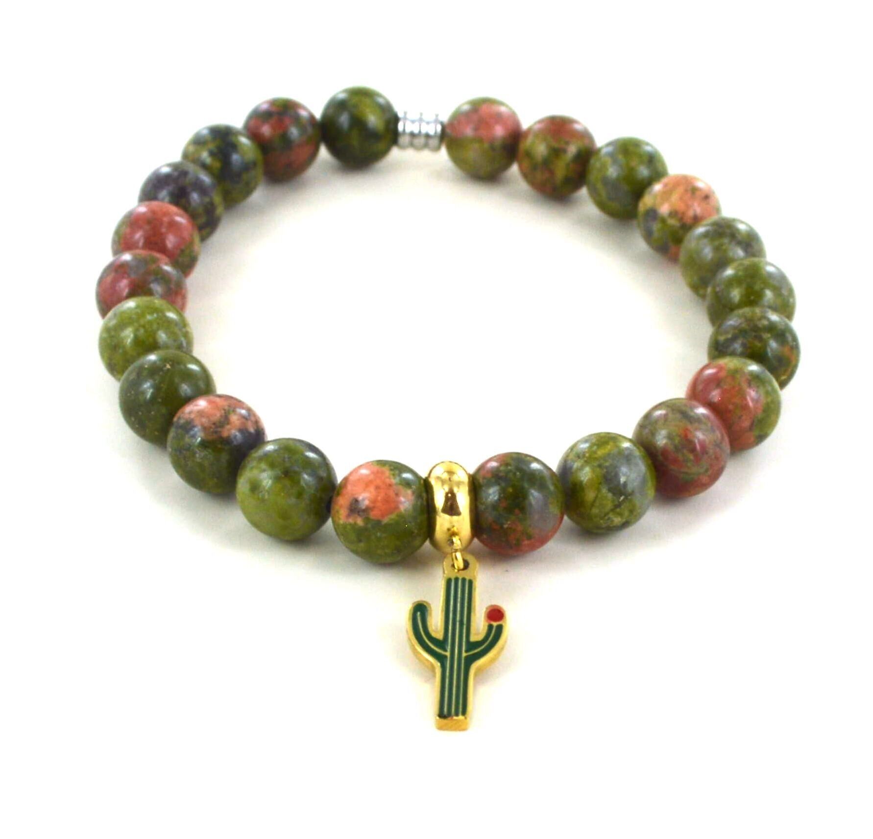 Bracciale Unakite e cactus in acciaio inossidabile