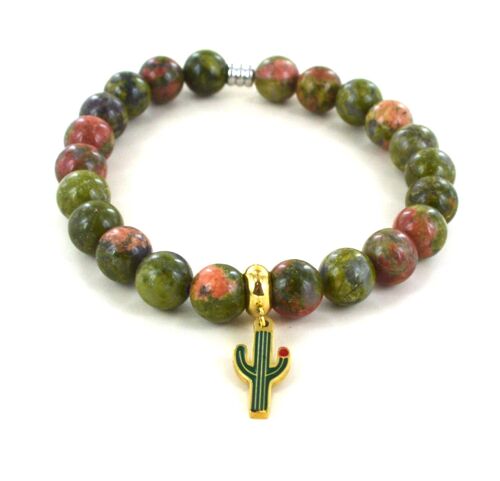 Bracelet Unakite et cactus en acier inoxydable