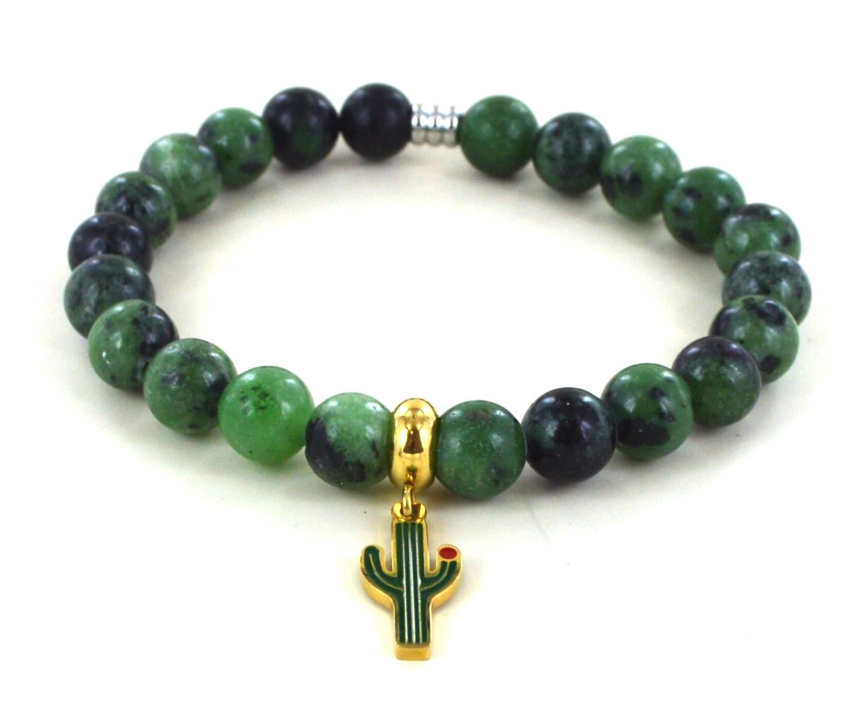 Bracciale Soizite con rubini e cactus in acciaio inossidabile
