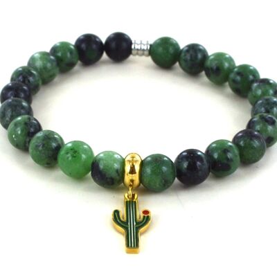 Soizite-Rubin- und Kaktus-Armband aus Edelstahl