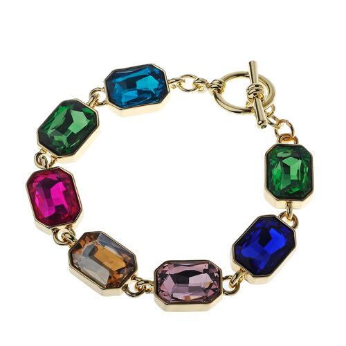 Gold T-Bar Bracelet with Multicolour glass stones