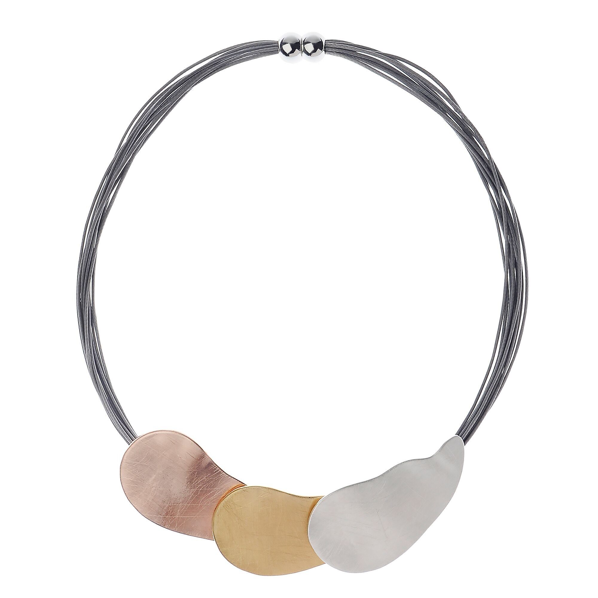 Luxe Fusion Radiance Taupe Cord Magnetic Clasp Necklace With 3 Tone Brush Large Irregular Pendant