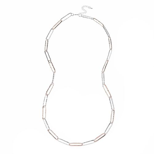 2 Tone Hammered paperclip link chain Necklace