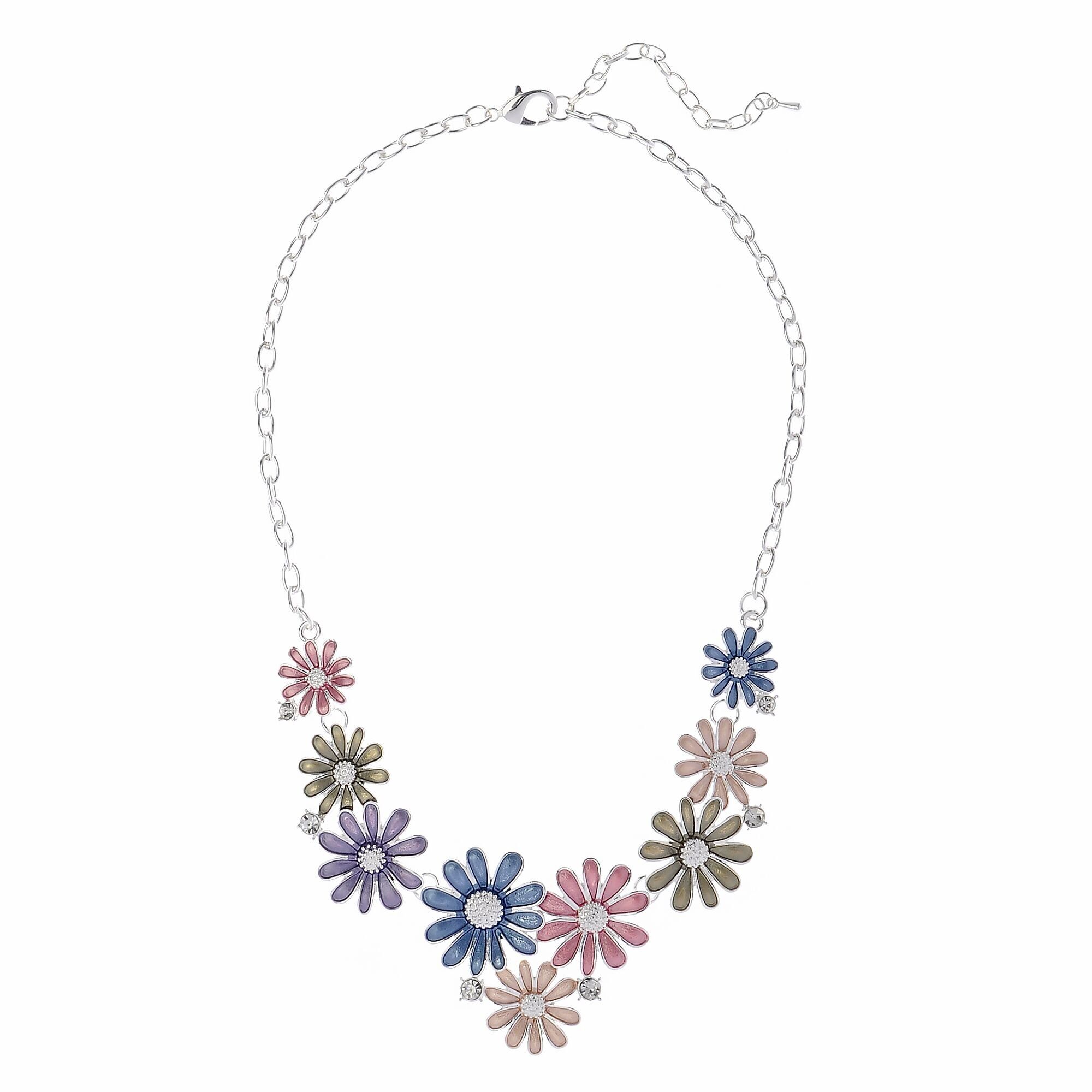 Collana Luxe Fusion Radiance in argento con fiori in smalto multicolore e pietra di cristallo