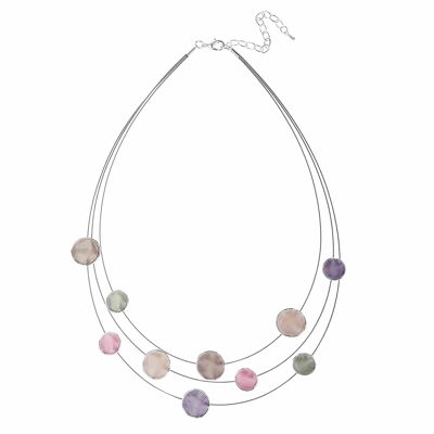 Silver Layered Cable Wire Necklace with Multi Colour Enamel Round Coins Station