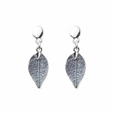 Grey Enamel Leaf Earring