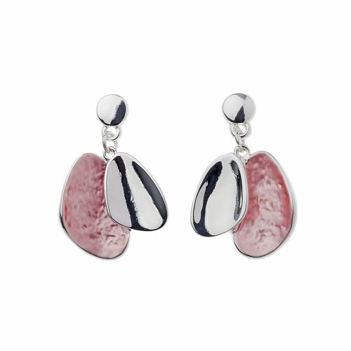 Silver and Pink enamel Oval Drop Post Earring