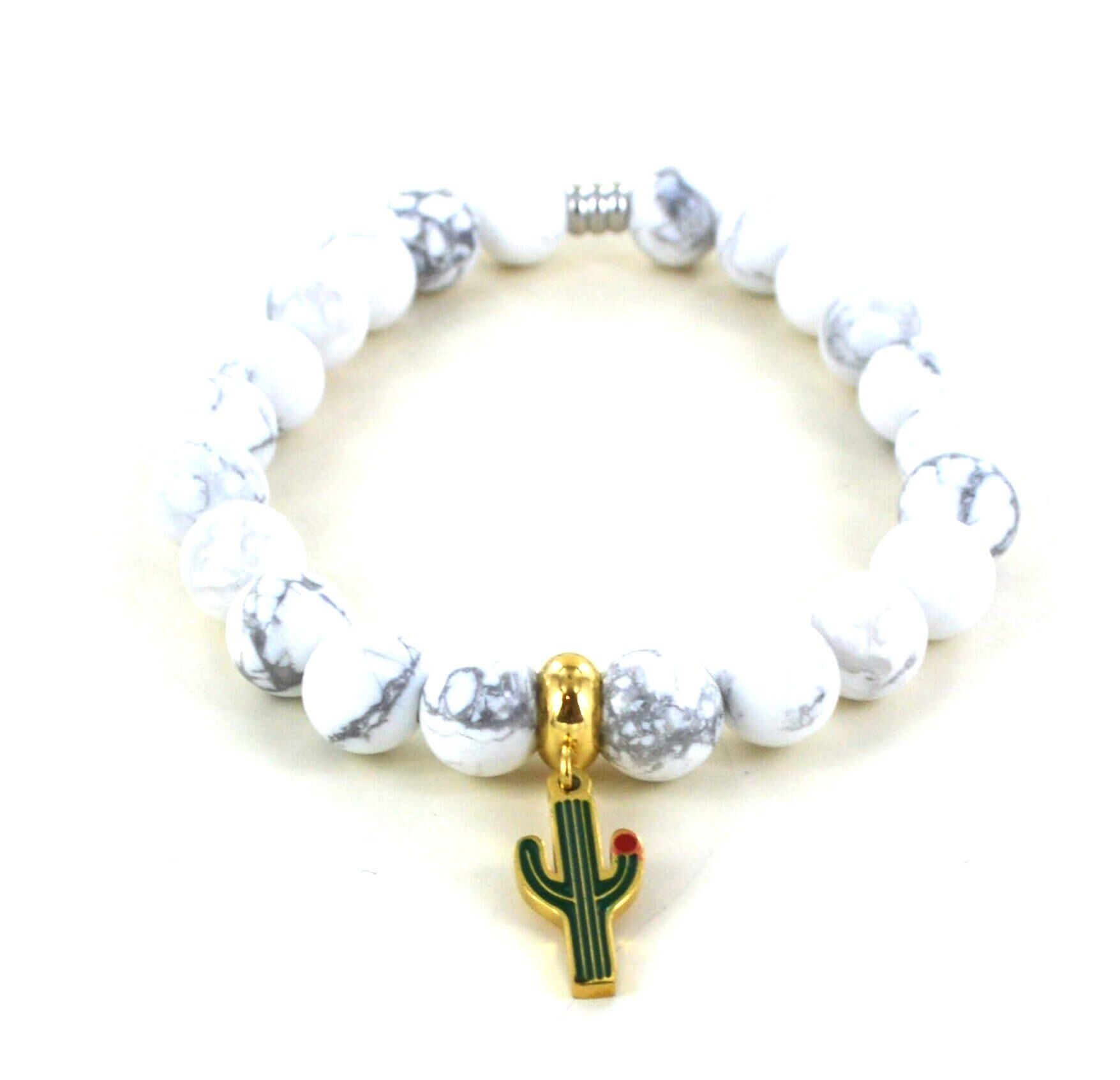 Howlite and cactus bracelet in stainless steel