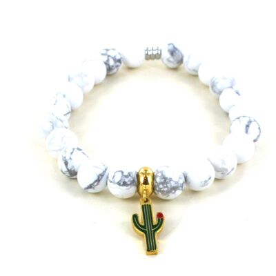 Bracelet howlite et cactus en acier inoxydable