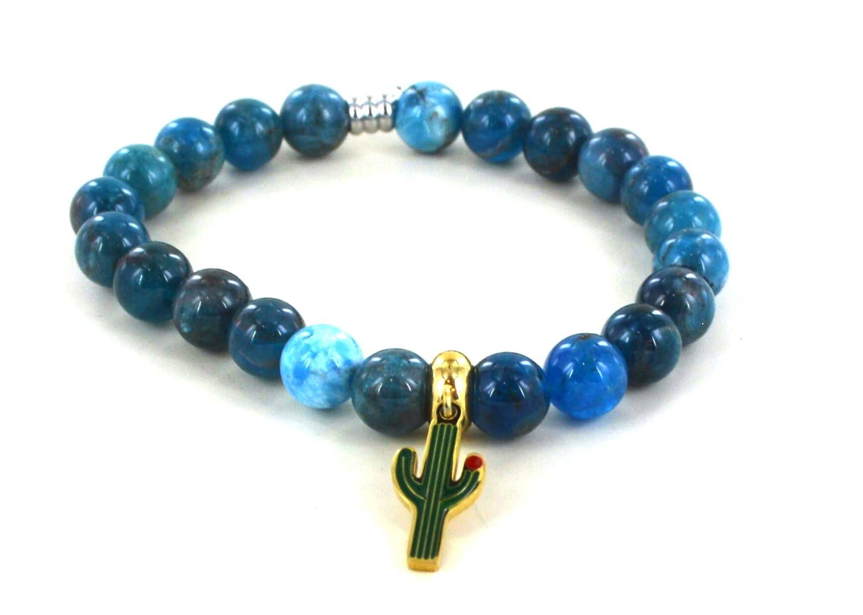 Bracciale in acciaio inossidabile con apatite e cactus