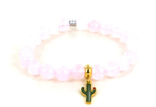 Bracelet en quartz rose et cactus en acier inoxydable