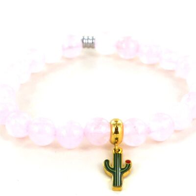 Bracelet en quartz rose et cactus en acier inoxydable