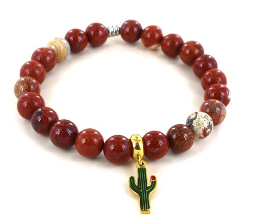 Bracelet en jaspe rouge et cactus acier inoxydable