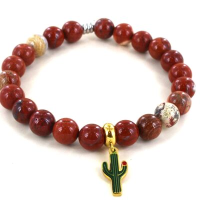 Red jasper and cactus stainless steel bracelet