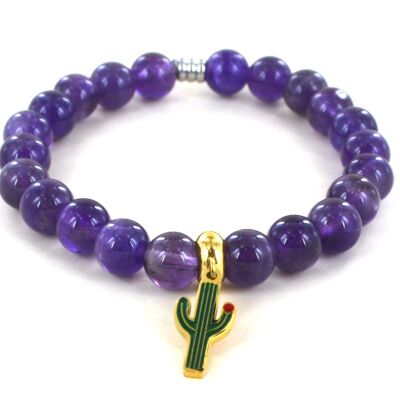 Amethyst and cactus bracelet in stainless steel