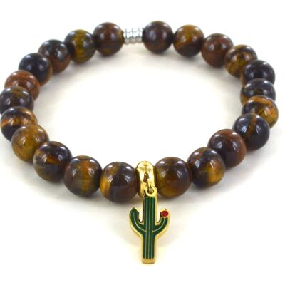 Armband mit Tigerauge und Kaktus aus Edelstahl