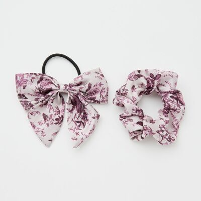 Rambling Rose Scrunchie & Bow Set Burgundy