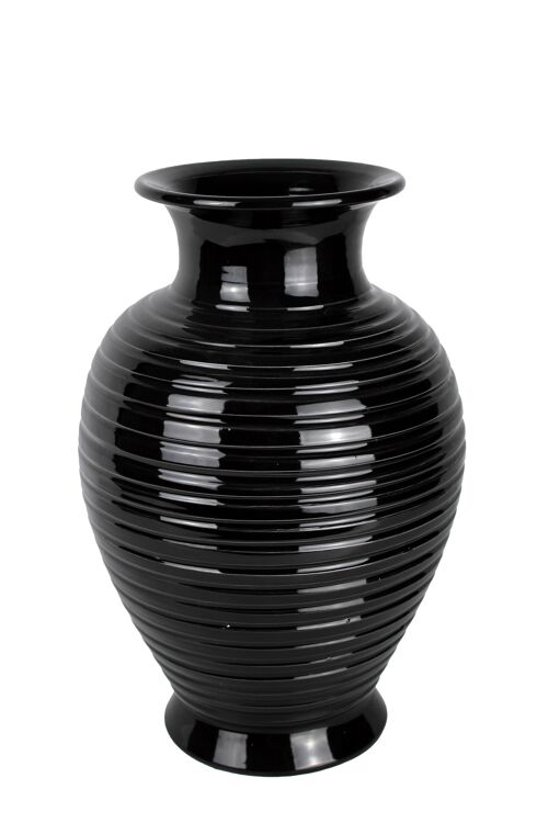 Vase Keramik schwarz mit Ringmuster 36 cm