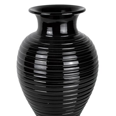 Jarrón de cerámica negro con patrón de anillos 36 cm