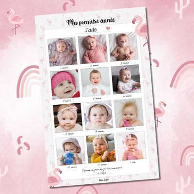 “My First Year” posters to personalize (Pink Flamingo Model)