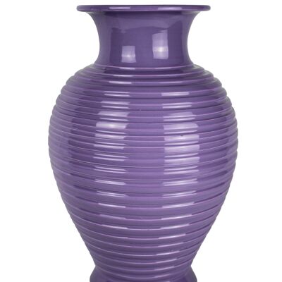 Jarrón de cerámica violeta con patrón de anillos 36 cm