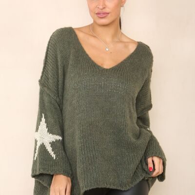 Maglione con stella in lana a maglia larga