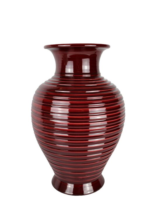 Vase Keramik rot mit Ringmuster 36 cm