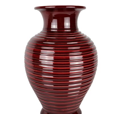 Red ceramic vase with ring pattern 36 cm