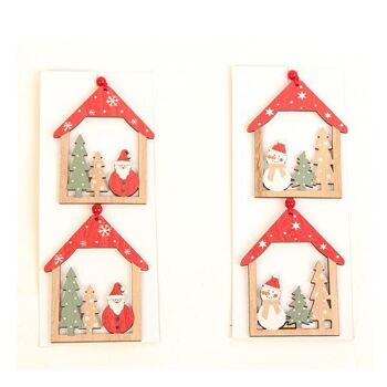 73.Pendentif de Noël Maison en Bois 21*8.5*0.3Cm 12/Boîte