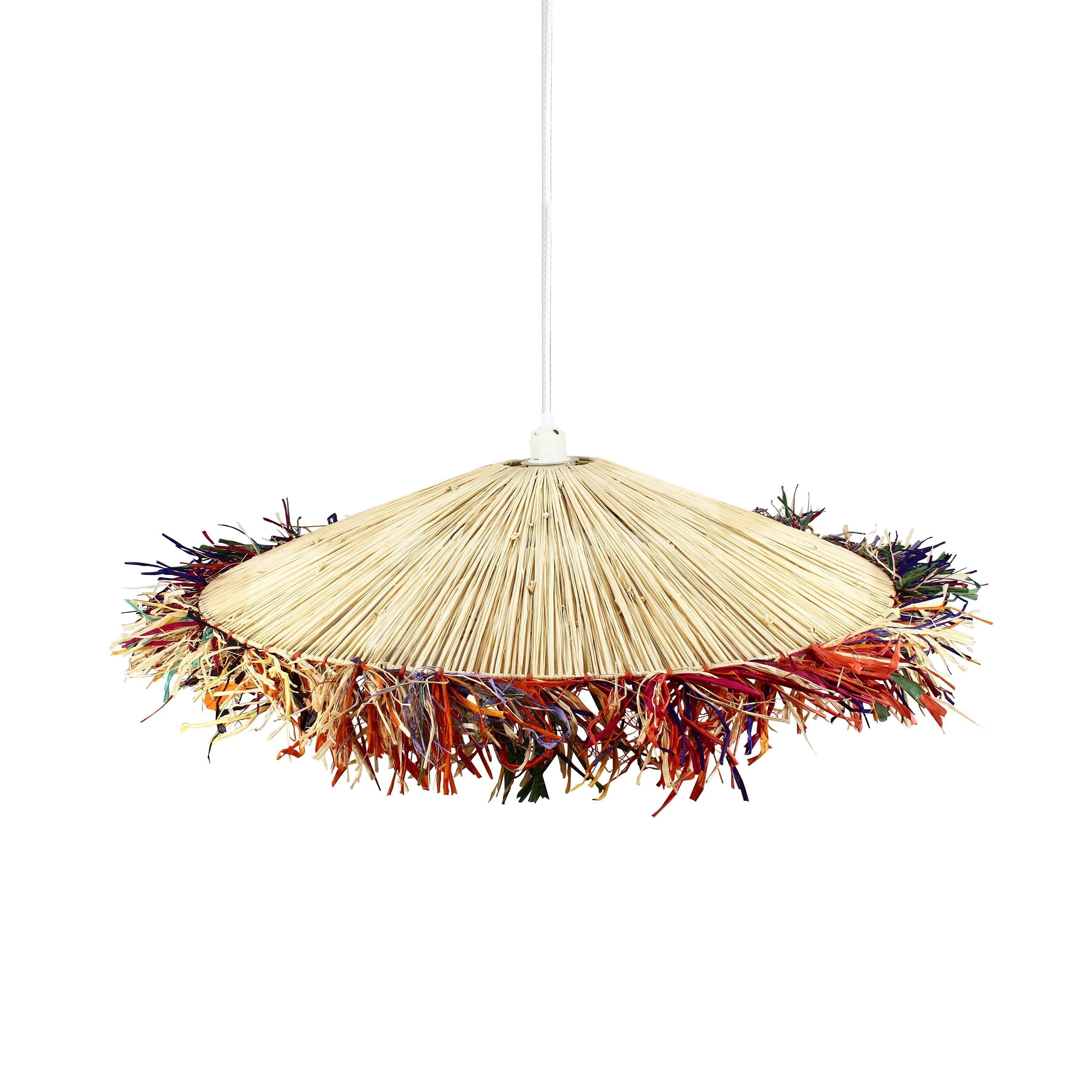 BELAGA natural raffia hanging decoration with colored fringes, 70x12cm diameter