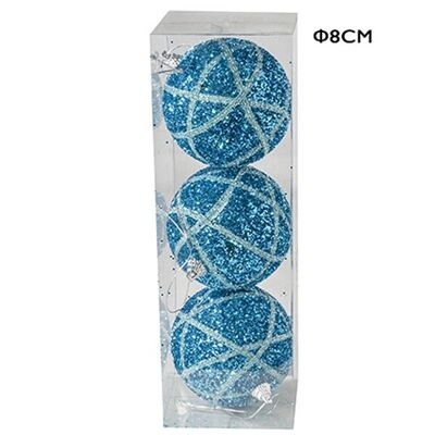 Colgante De Bolas 8Cm Set 3Pcs Azul Purpurina