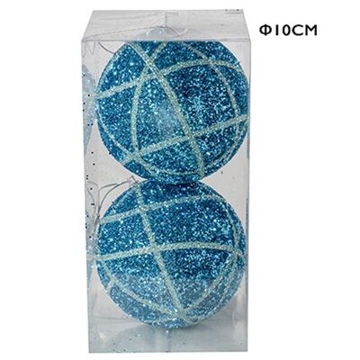 Colgante De Bolas 10Cm Set 2Pcs Azul Purpurina