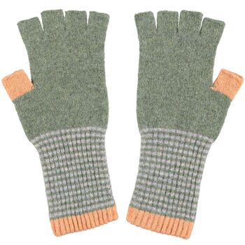 Gants & chauffe-poignets en laine d'agneau femme FINGERLESS GLOVES - vert & pêche 2