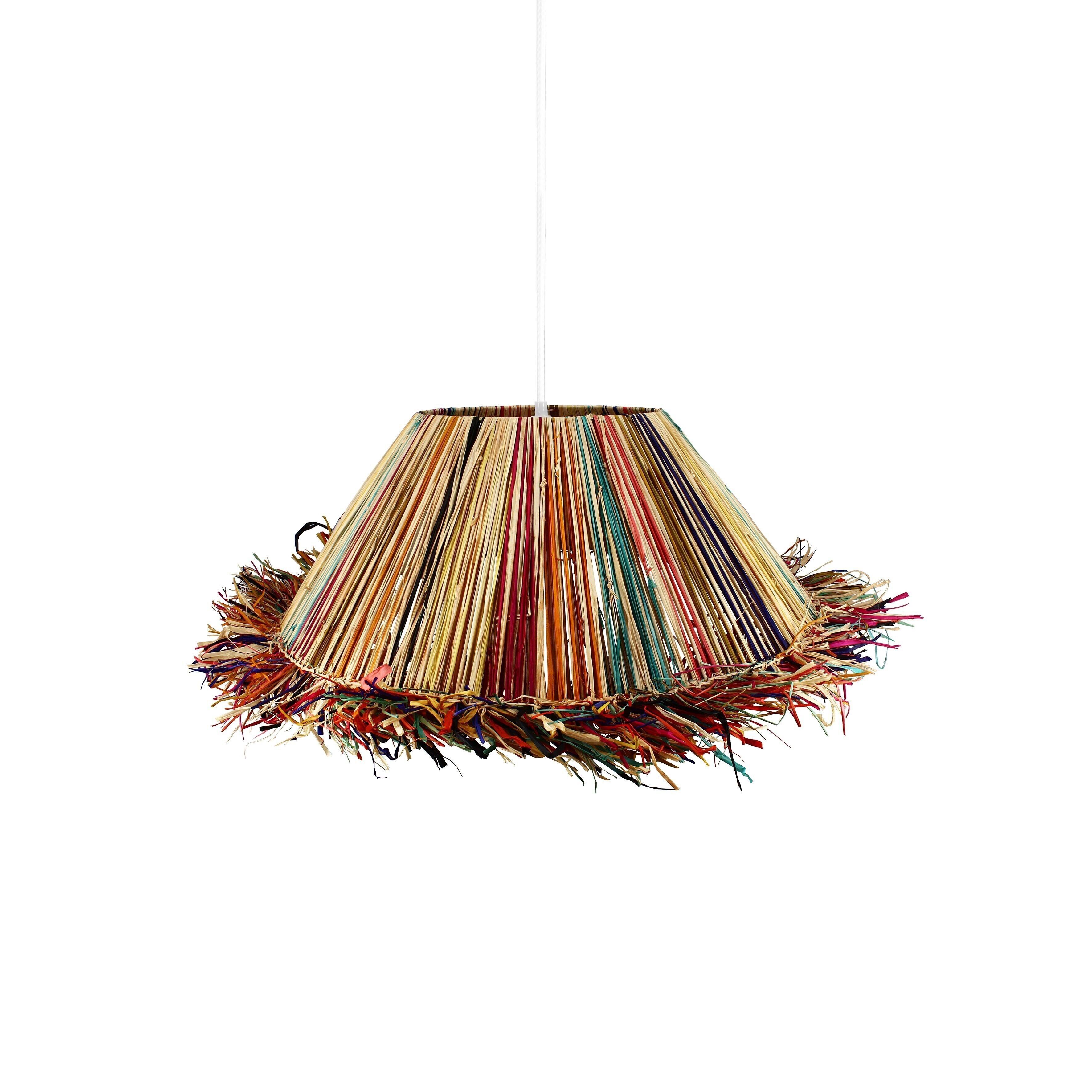 JOLO hand-painted natural raffia pendant light with fringe, 60cm diameter x 20cm height