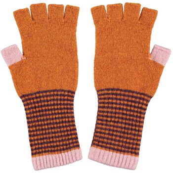 Gants et chauffe-poignets en laine d'agneau femme FINGERLESS GLOVES - rouille et rose clair 2