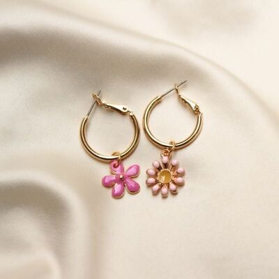 pendientes lio ❀ flor rosa dorada