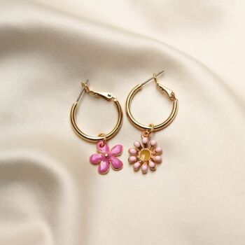 boucles d'oreilles lio ❀ fleur rose dorée