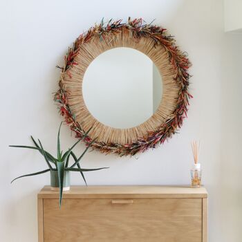 MIROIR ROND EN RAPHIA NATUREL AVEC FRANGES COLORÉES D86CM BELAGA 2