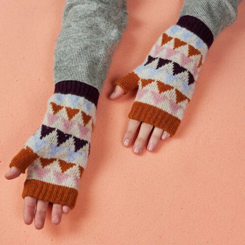 Women's Lambswool Gloves & Wrist Warmers WRIST WARMERS - triangle - rust & light pink