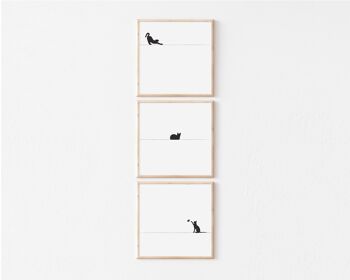 Ensemble de chat noir de 3- Illustrations Impression minimaliste, Art mural 1