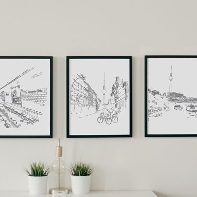 Berlin Mitte -Wall Art Prints, Line Art Set of 3 Prints