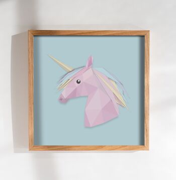 Licorne d'art Low Poly sur fond azur, impression de géométrie 2