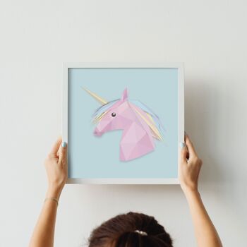 Licorne d'art Low Poly sur fond azur, impression de géométrie 4