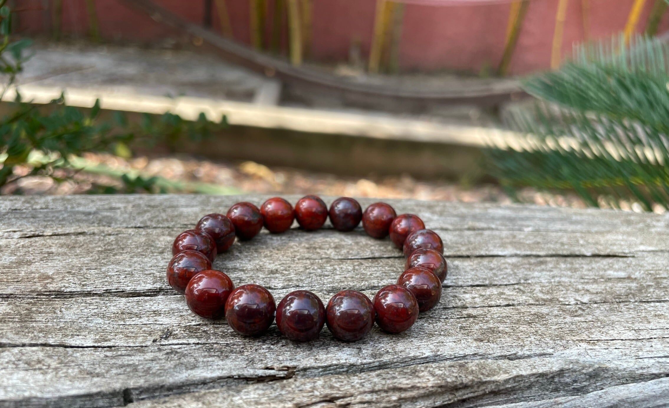 Elastisches Lithotherapie-Armband aus rotem Jaspis, 10 mm