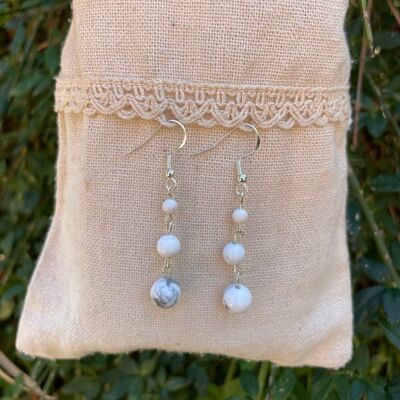 3 ball earrings in natural Howlite, Made in France