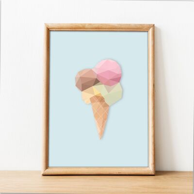 Ice Cream Low Poly Art Geometric design Print