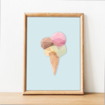 Crème glacée Low Poly Art Conception géométrique Imprimer 1
